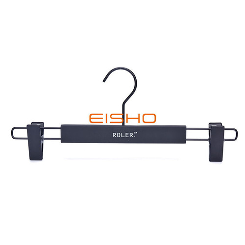 Black Rubber Coating Pants Hanger With Non-Slip Seamless Clip