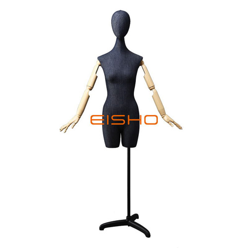 Fabric Wrapped Female Dress form Mannequin Model with Adjustable Arms